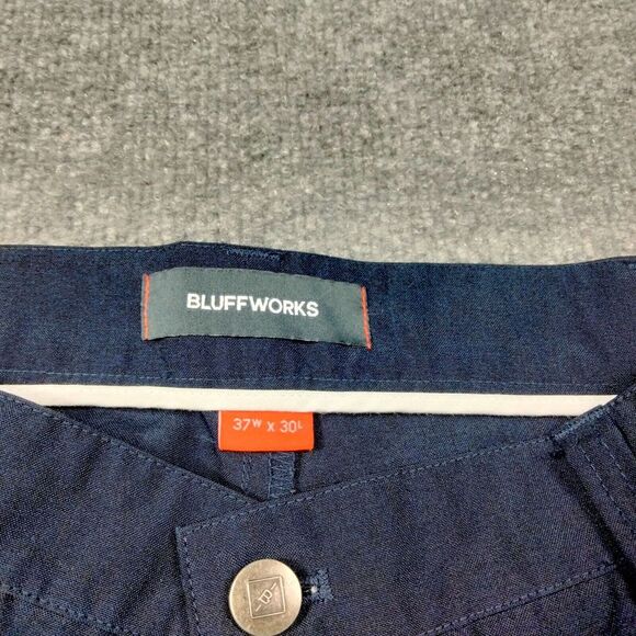 Bluffworks Pants Men's Size 37x30 Navy Blue Polyester Original Chino Regular Fit - Picture 5 of 11